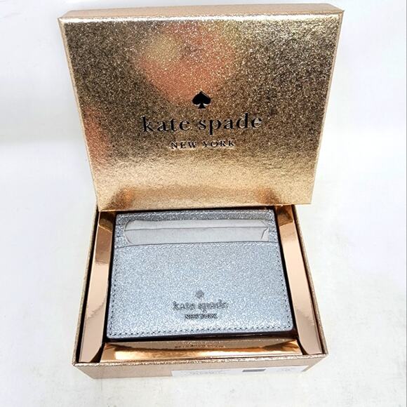 Kate Spade New Credit Card Wallet Silver Slim Cardholder Gift Box New with Tags - Picture 1 of 13